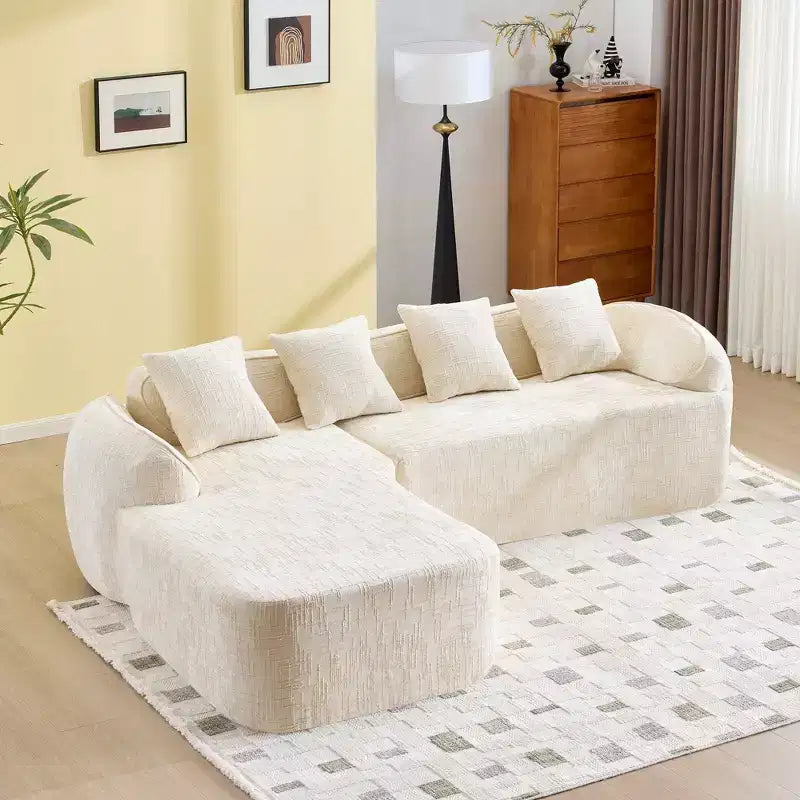 Canapé d'angle Clihome en chenille haute élasticité – Accoudoirs incurvés et 4 coussins offerts