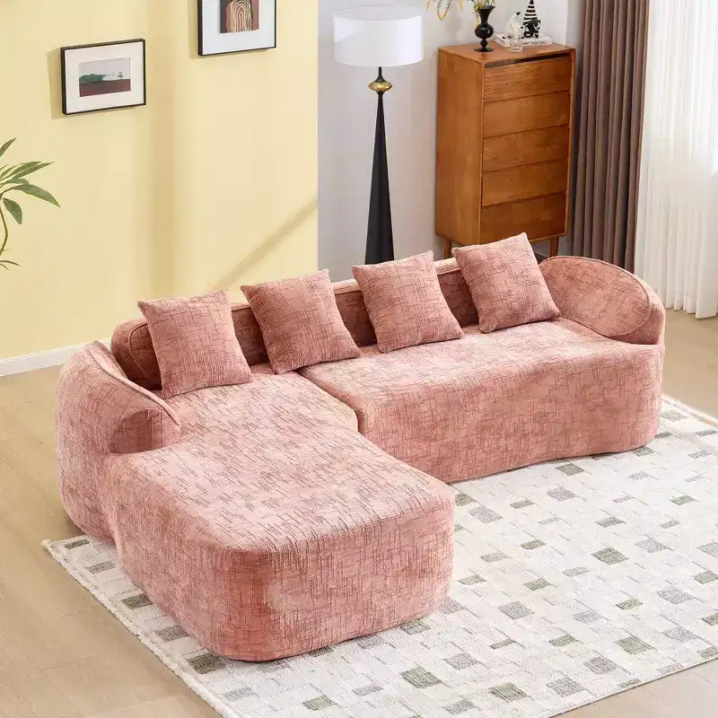 Canapé d'angle Clihome en chenille haute élasticité – Accoudoirs incurvés et 4 coussins offerts