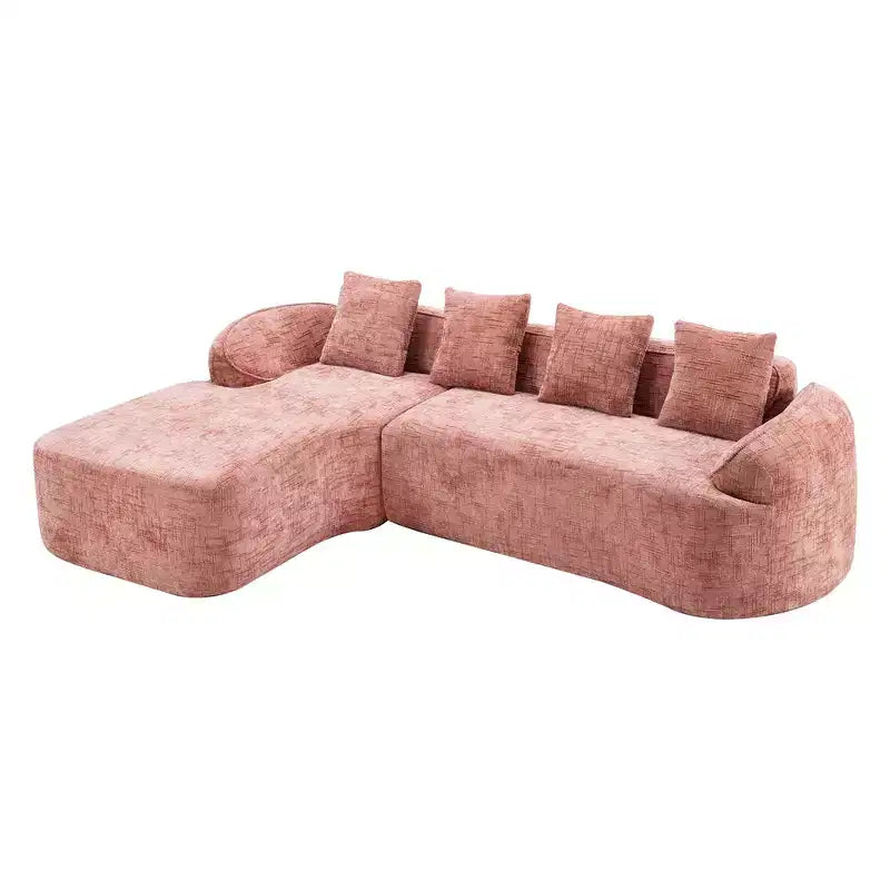 Canapé d'angle Clihome en chenille haute élasticité – Accoudoirs incurvés et 4 coussins offerts