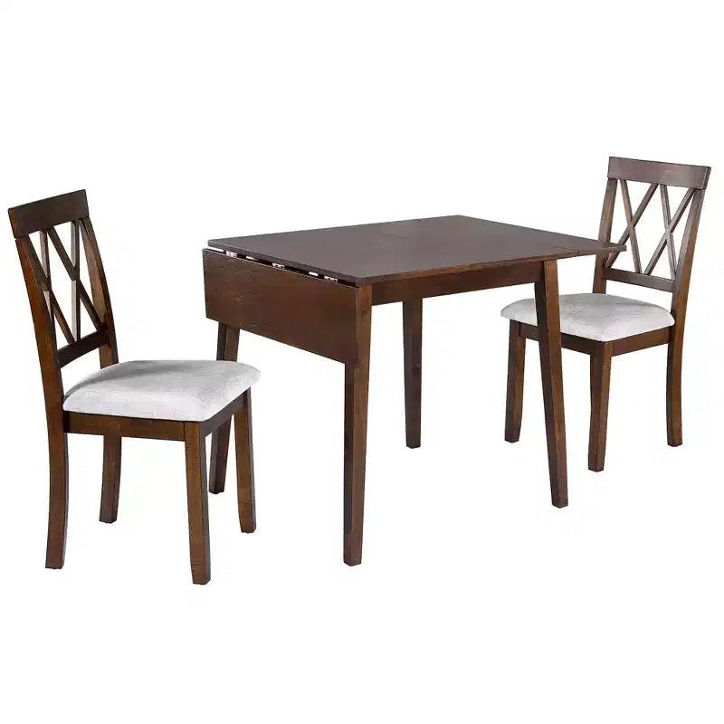Ensemble de salle à manger extensible 3 pièces avec 2 chaises rembourrées, table à manger en bois avec abattants pour petit espace
