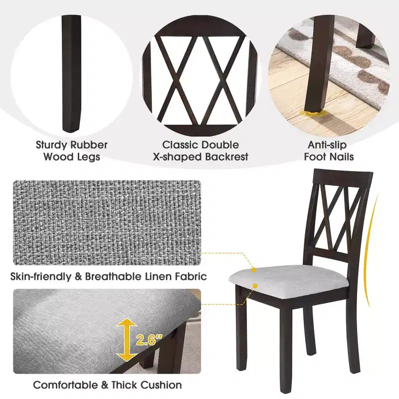 Ensemble de salle à manger extensible 3 pièces avec 2 chaises rembourrées, table à manger en bois avec abattants pour petit espace