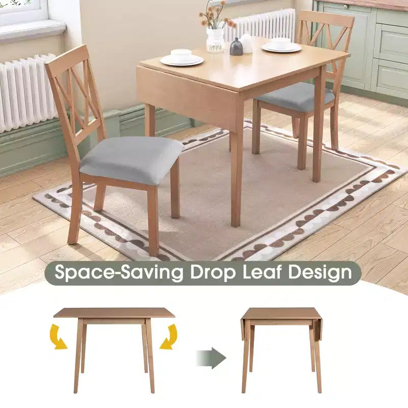 Ensemble de salle à manger extensible 3 pièces avec 2 chaises rembourrées, table à manger en bois avec abattants pour petit espace