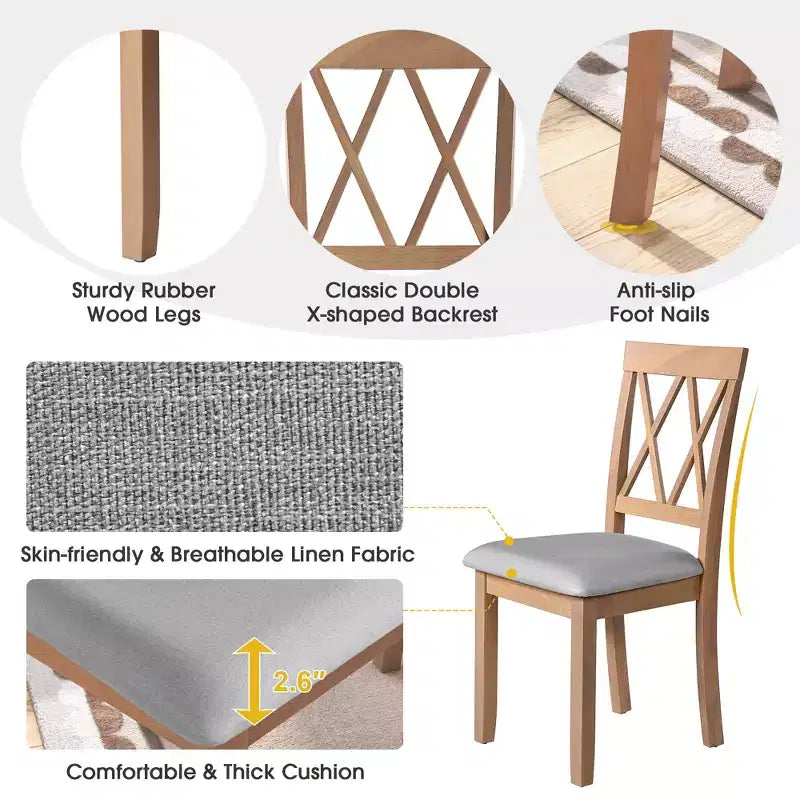Ensemble de salle à manger extensible 3 pièces avec 2 chaises rembourrées, table à manger en bois avec abattants pour petit espace