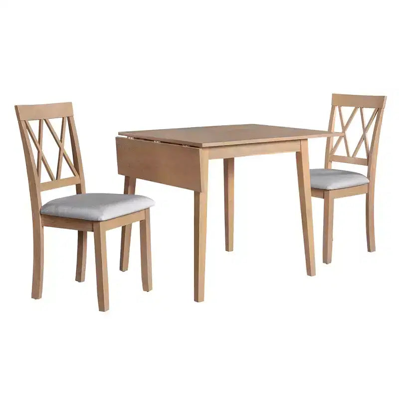 Ensemble de salle à manger extensible 3 pièces avec 2 chaises rembourrées, table à manger en bois avec abattants pour petit espace