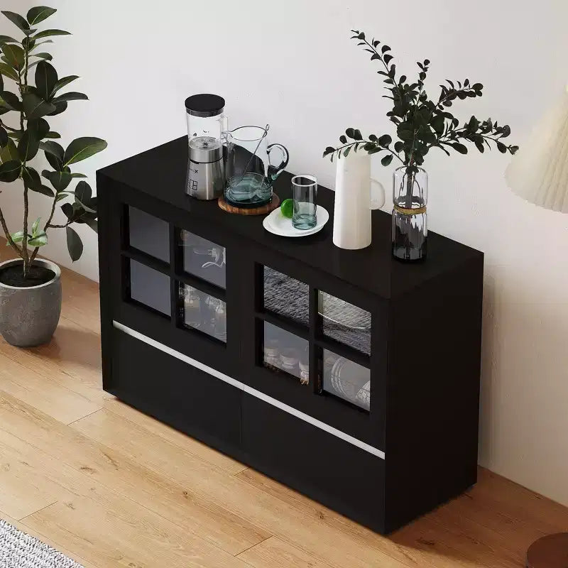 Luck Live Modern 47.04 Armoire de rangement avec portes en acrylique à ouverture par pression, cadre en bois massif contreplaqué, étagères réglables et 2 tiroirs