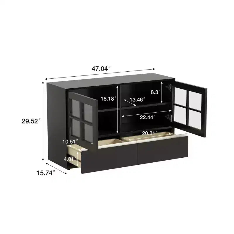 Luck Live Modern 47.04 Armoire de rangement avec portes en acrylique à ouverture par pression, cadre en bois massif contreplaqué, étagères réglables et 2 tiroirs