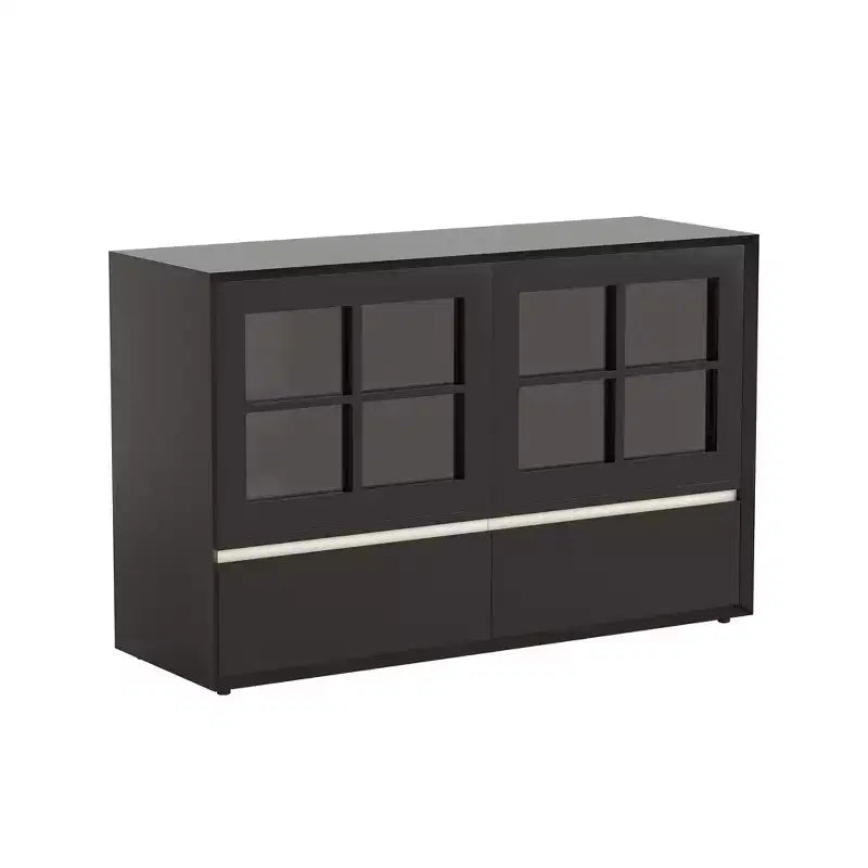 Luck Live Modern 47.04 Armoire de rangement avec portes en acrylique à ouverture par pression, cadre en bois massif contreplaqué, étagères réglables et 2 tiroirs