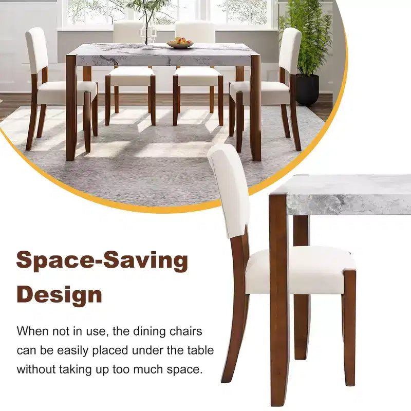 Ensemble de salle à manger en faux marbre pour 4 personnes, table à manger rectangulaire 5 pièces avec 4 chaises rembourrées pour petite cuisine