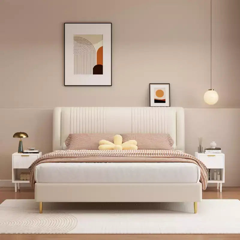 Table de chevet moderne blanche de 58 cm de haut avec un tiroir et une étagère ouverte, poignée dorée, idéale pour la décoration de chambre à coucher