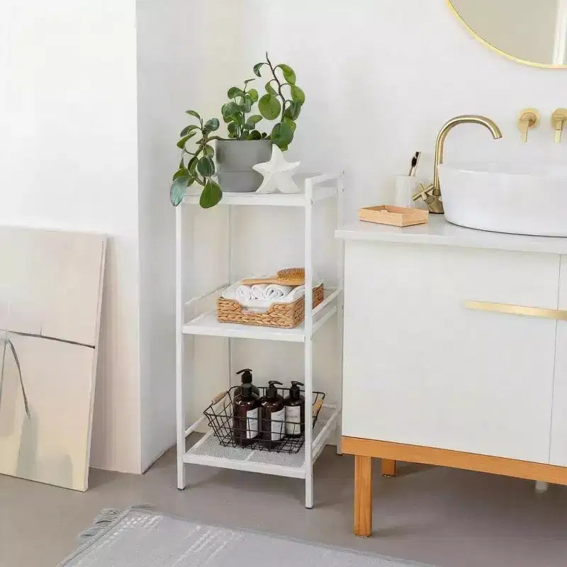 Étagère de salle de bain à 3 ou 4 niveaux, étagère échelle pour le rangement de salle de bain, conception peu encombrante, étagère autoportante, solution de rangement élégante pour la maison et le bureau.