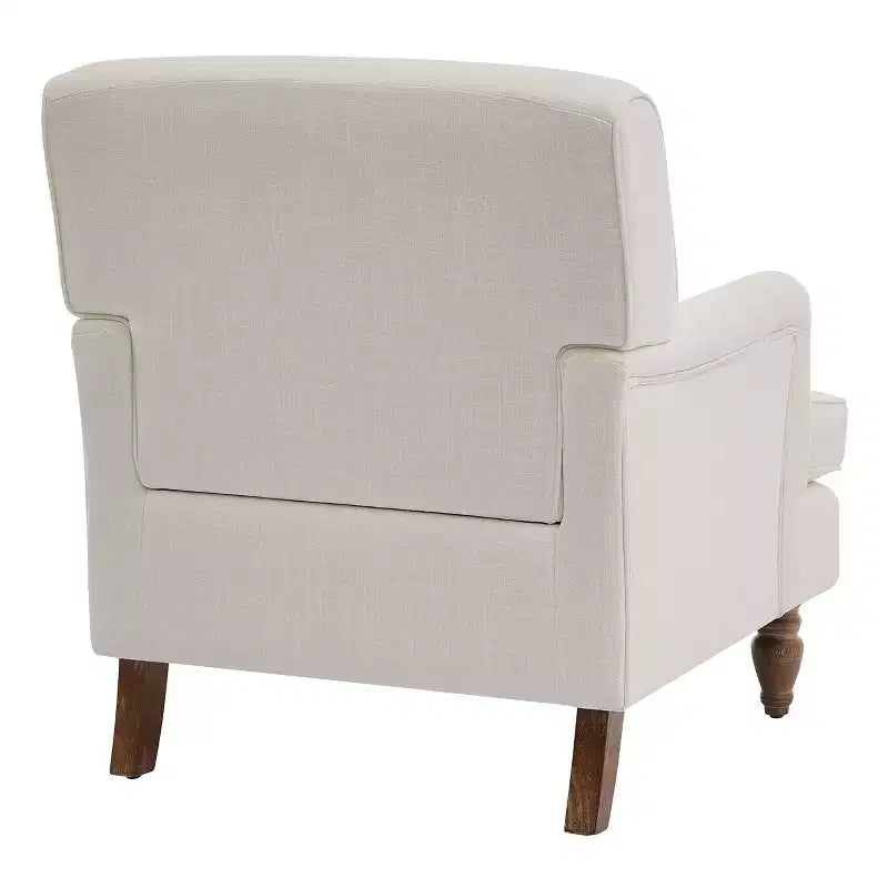 Fauteuil d'appoint vintage Etokfoks en lin rembourré crème avec pieds en bois massif, accoudoirs arrondis et coussin épais pour salon et chambre à coucher
