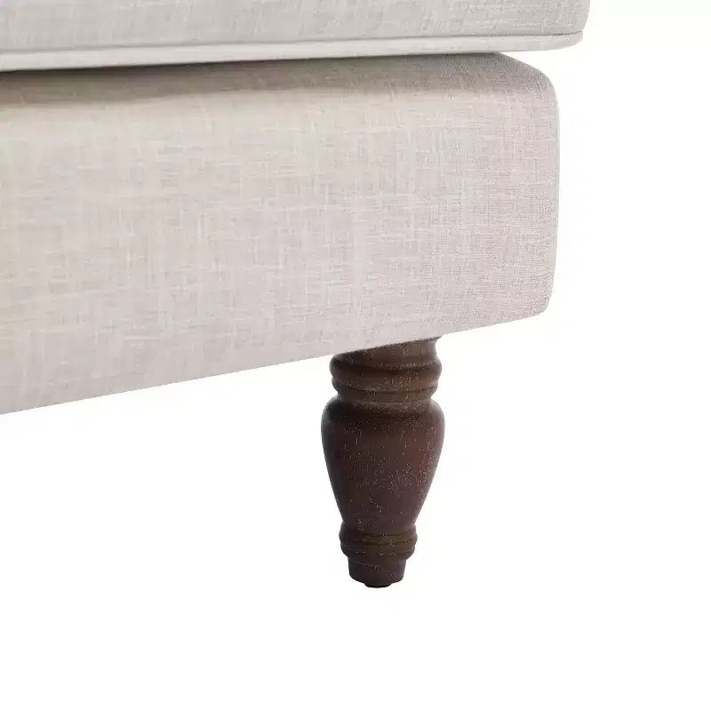 Fauteuil d'appoint vintage Etokfoks en lin rembourré crème avec pieds en bois massif, accoudoirs arrondis et coussin épais pour salon et chambre à coucher
