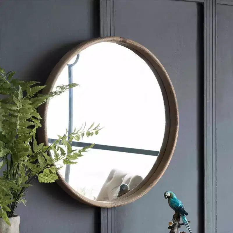 Miroir mural rustique rond en bois de 28", miroir décoratif circulaire en bois de sapin de style ferme pour entrée et salon - Panipeachy