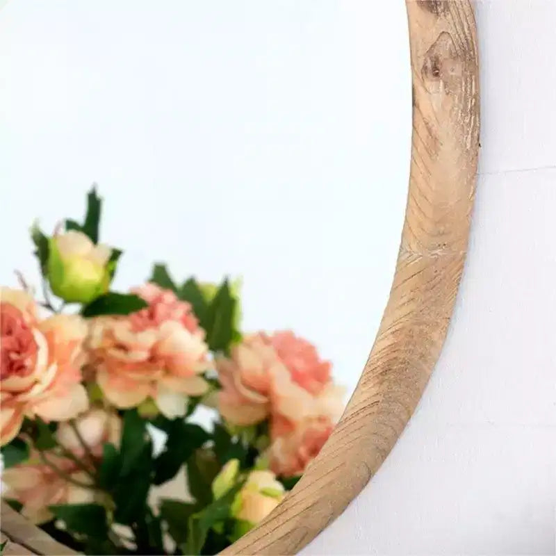 Miroir mural rustique rond en bois de 28", miroir décoratif circulaire en bois de sapin de style ferme pour entrée et salon - Panipeachy