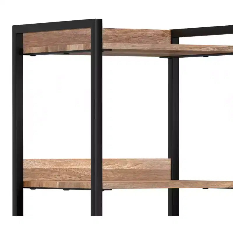 Bibliothèque étroite moderne industrielle Paola en bois de manguier massif de 188 cm x 50,8 cm avec armoire, couleur naturelle
