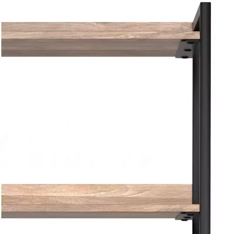 Bibliothèque étroite moderne industrielle Paola en bois de manguier massif de 188 cm x 50,8 cm avec armoire, couleur naturelle