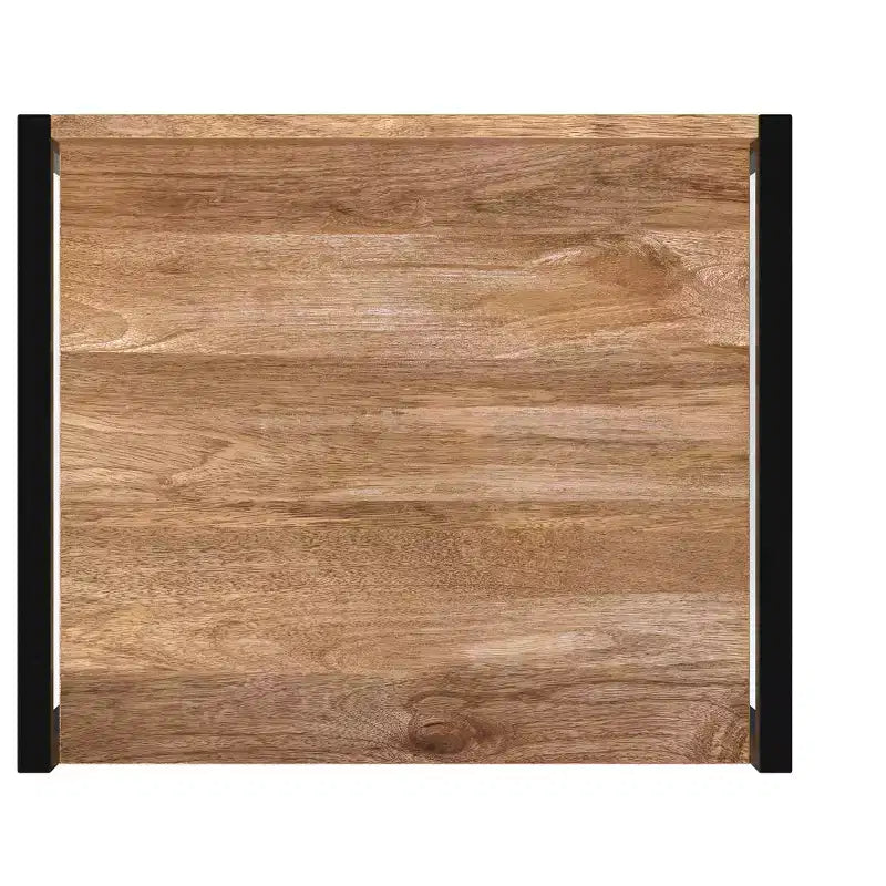 Bibliothèque étroite moderne industrielle Paola en bois de manguier massif de 188 cm x 50,8 cm avec armoire, couleur naturelle