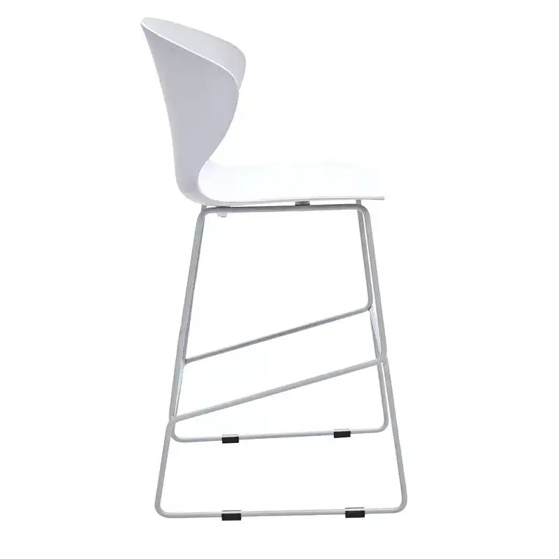 HomeRoots Lot de deux chaises de bar à dossier bas, 26 po, en plastique et métal robustes, hauteur comptoir, blanc et argent