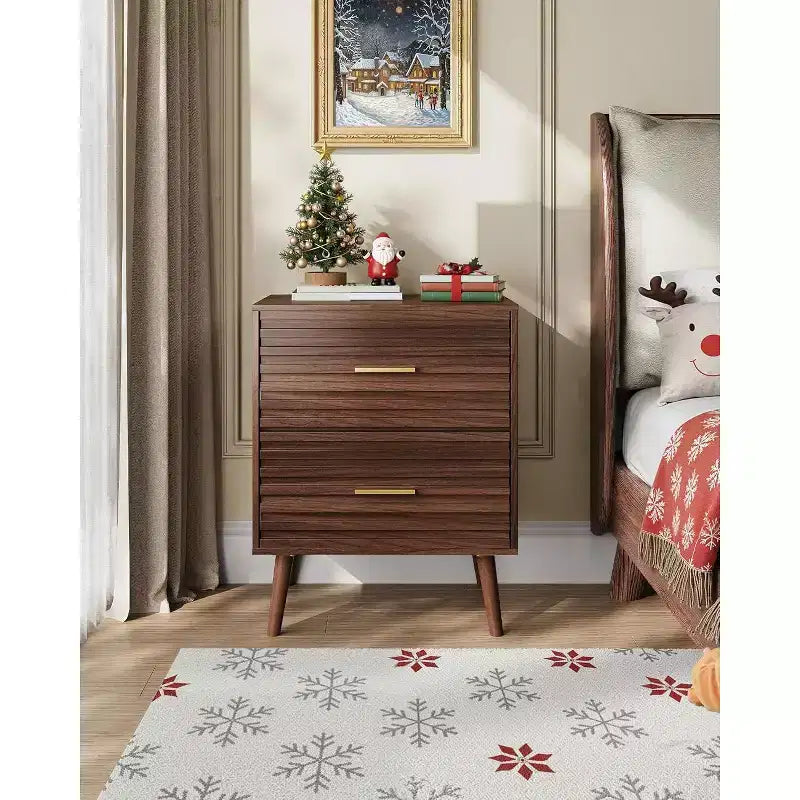 BALHAM TRADE-2 Tables de chevet modernes en bois avec 2 tiroirs, tables d'appoint cannelées pour chambre à coucher et salon