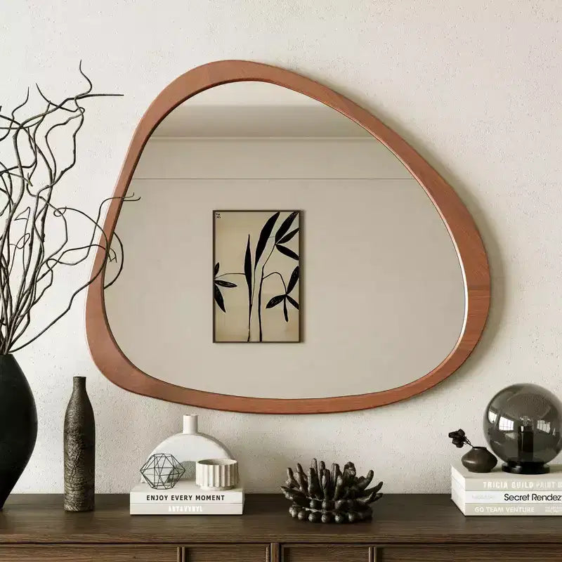Miroir mural asymétrique en pin massif 45", grand miroir décoratif moderne en forme d'étang organique pour salon - Panipeachy