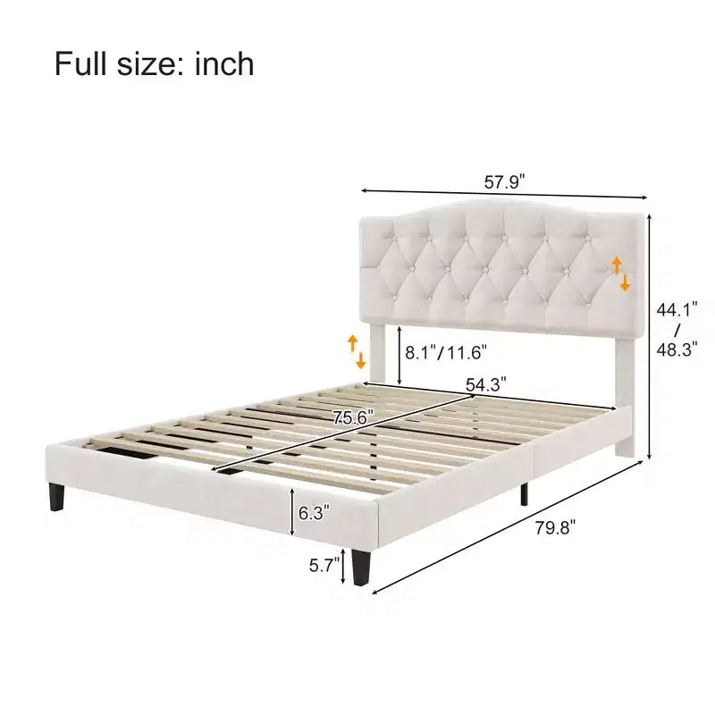 Lit plateforme rembourré double/grand lit/très grand lit avec tête de lit réglable incurvée en forme de selle et capitonnée en losanges, cadre de lit en bois pour chambre à coucher