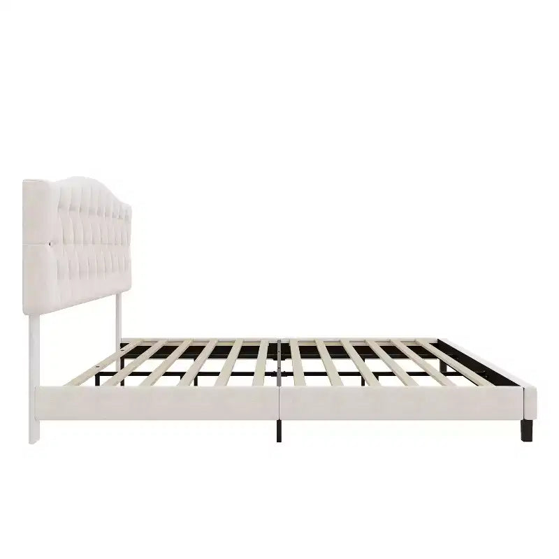Lit plateforme rembourré double/grand lit/très grand lit avec tête de lit réglable incurvée en forme de selle et capitonnée en losanges, cadre de lit en bois pour chambre à coucher