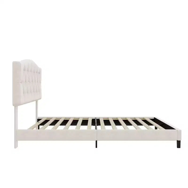 Lit plateforme rembourré double/grand lit/très grand lit avec tête de lit réglable incurvée en forme de selle et capitonnée en losanges, cadre de lit en bois pour chambre à coucher