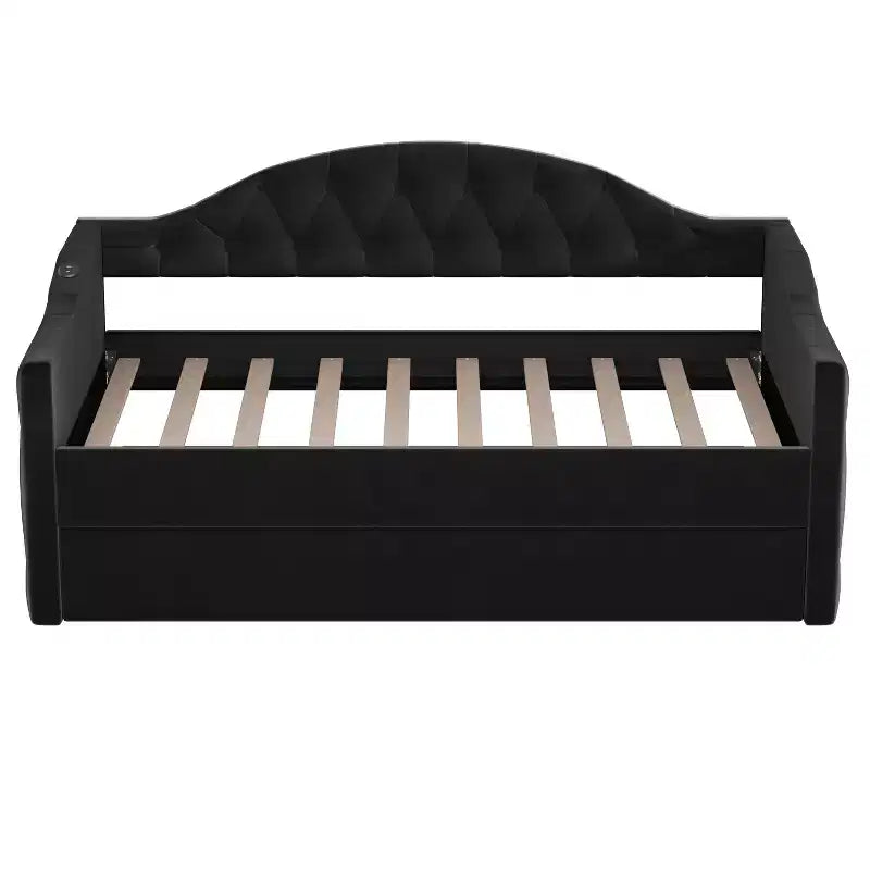 Lit de repos capitonné avec tiroir-lit, lit de repos simple en velours pour chambre à coucher