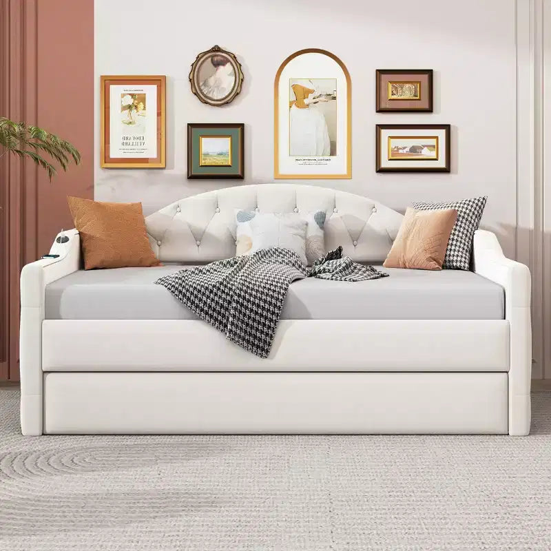 Lit de repos capitonné avec tiroir-lit, lit de repos simple en velours pour chambre à coucher