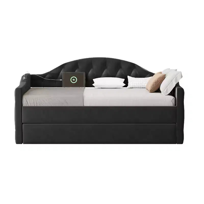 Lit de repos capitonné avec tiroir-lit, lit de repos simple en velours pour chambre à coucher