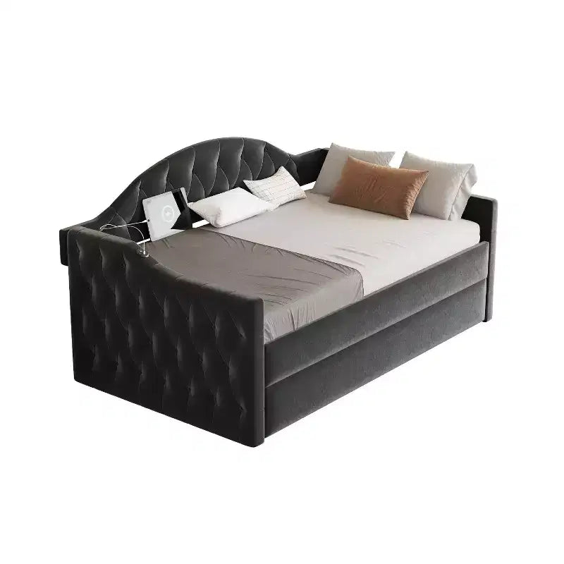 Lit de repos capitonné avec tiroir-lit, lit de repos simple en velours pour chambre à coucher