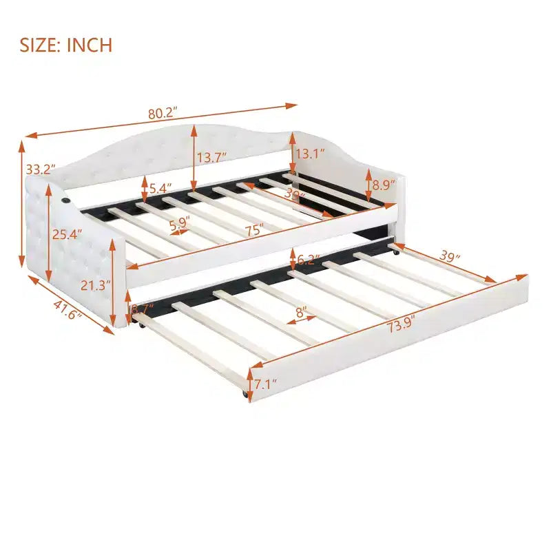 Lit de repos capitonné avec tiroir-lit, lit de repos simple en velours pour chambre à coucher