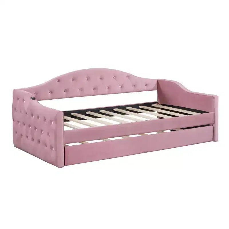 Lit de repos capitonné avec tiroir-lit, lit de repos simple en velours pour chambre à coucher