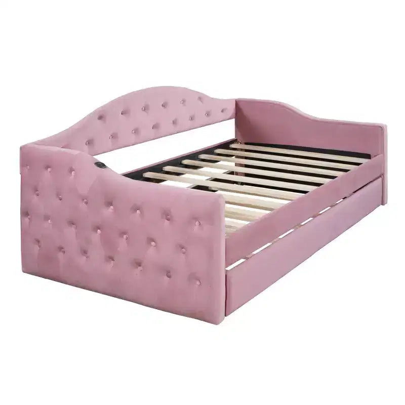 Lit de repos capitonné avec tiroir-lit, lit de repos simple en velours pour chambre à coucher