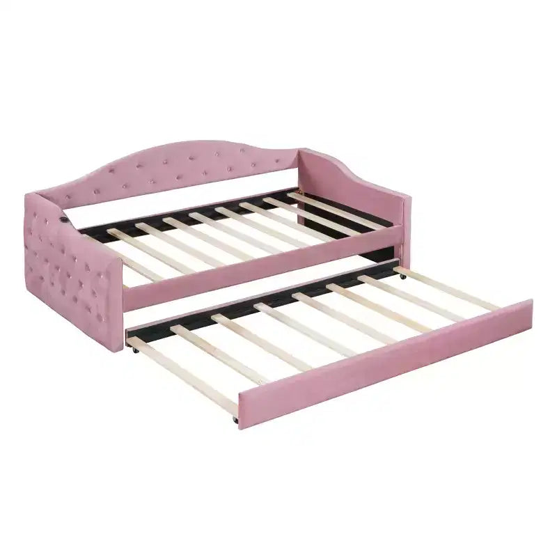 Lit de repos capitonné avec tiroir-lit, lit de repos simple en velours pour chambre à coucher
