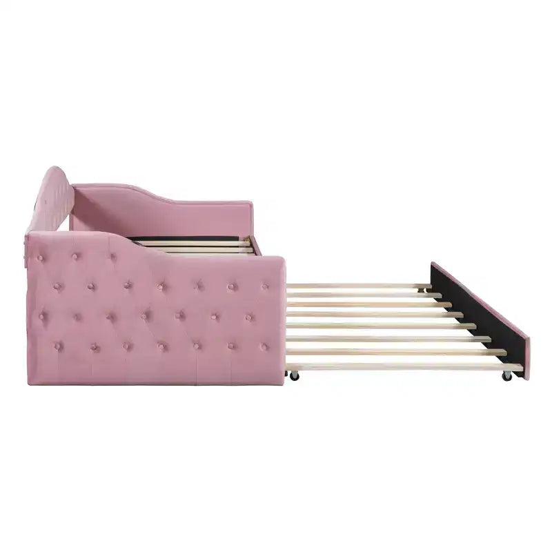 Lit de repos capitonné avec tiroir-lit, lit de repos simple en velours pour chambre à coucher