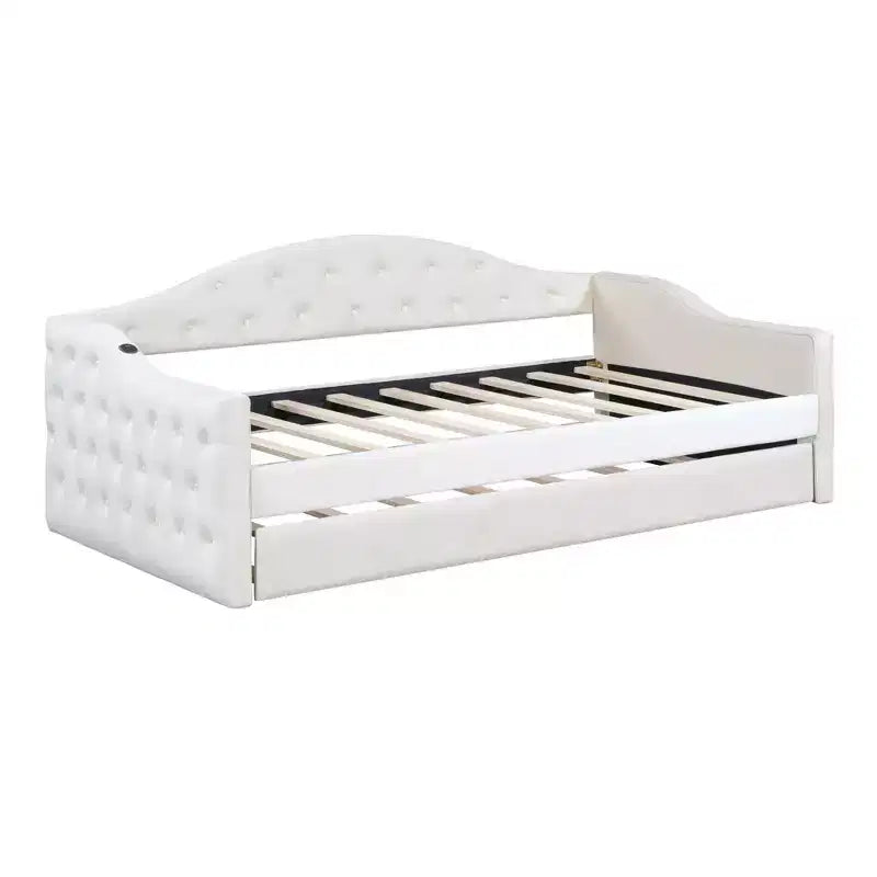 Lit de repos capitonné avec tiroir-lit, lit de repos simple en velours pour chambre à coucher