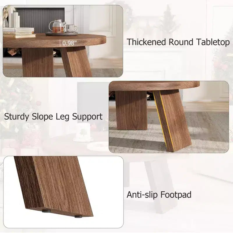 Table Basse Ronde 33.5, Table Centrale Circulaire Moderne avec Pieds Inclinés, Tables d'Appoint pour Salon, Chambre, Montage Facile