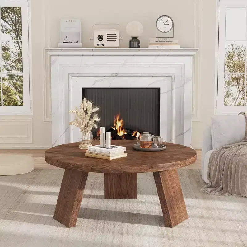 Table Basse Ronde 33.5, Table Centrale Circulaire Moderne avec Pieds Inclinés, Tables d'Appoint pour Salon, Chambre, Montage Facile