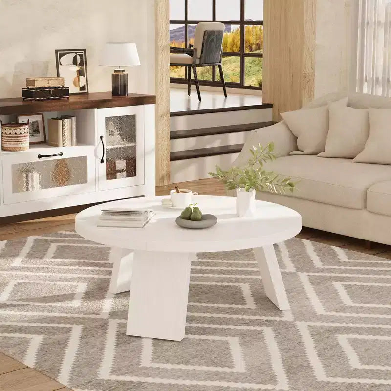 Table Basse Ronde 33.5, Table Centrale Circulaire Moderne avec Pieds Inclinés, Tables d'Appoint pour Salon, Chambre, Montage Facile
