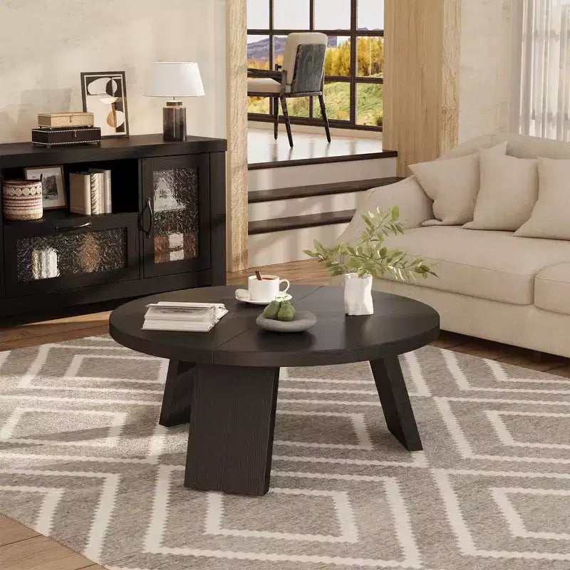 Table Basse Ronde 33.5, Table Centrale Circulaire Moderne avec Pieds Inclinés, Tables d'Appoint pour Salon, Chambre, Montage Facile