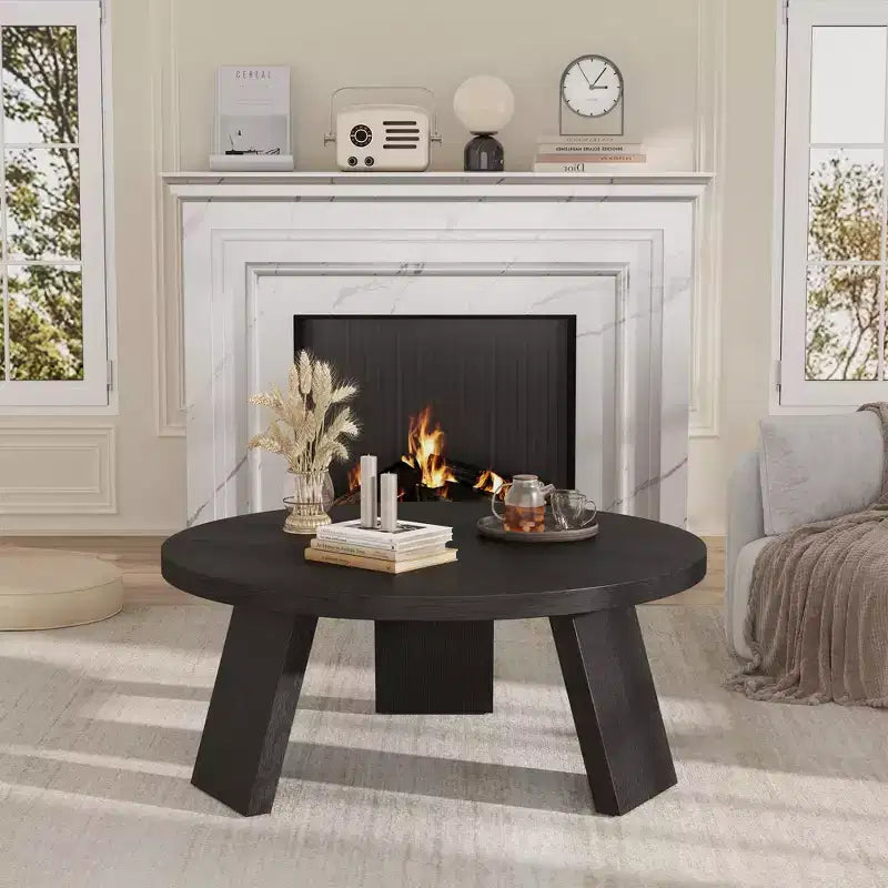 Table Basse Ronde 33.5, Table Centrale Circulaire Moderne avec Pieds Inclinés, Tables d'Appoint pour Salon, Chambre, Montage Facile