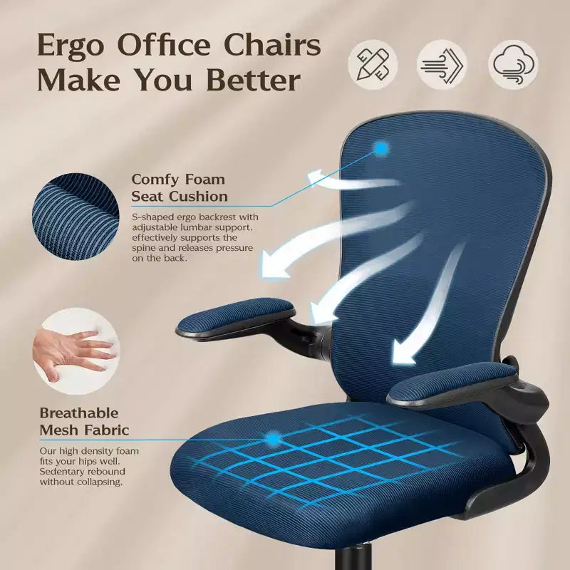 Chaises de bureau KERDOM, chaise de bureau ergonomique pour PC avec roulettes, support lombaire et hauteur réglables, chaise d'ordinateur pivotante