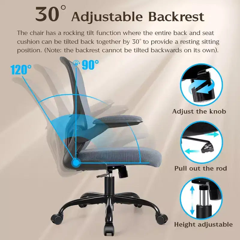 Chaises de bureau KERDOM, chaise de bureau ergonomique pour PC avec roulettes, support lombaire et hauteur réglables, chaise d'ordinateur pivotante