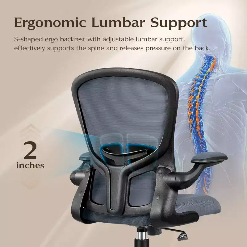 Chaises de bureau KERDOM, chaise de bureau ergonomique pour PC avec roulettes, support lombaire et hauteur réglables, chaise d'ordinateur pivotante
