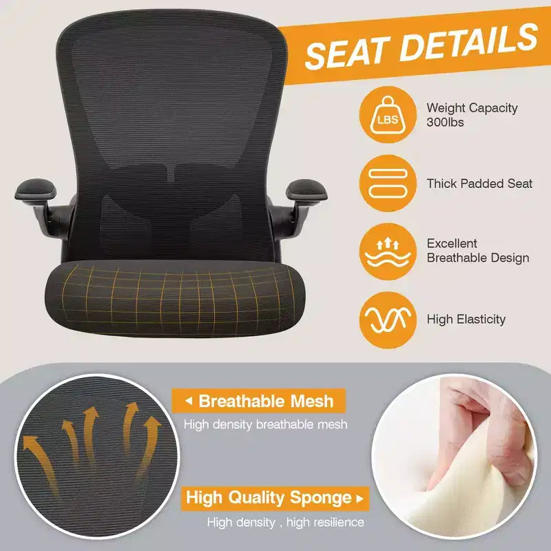 Chaises de bureau KERDOM, chaise de bureau ergonomique pour PC avec roulettes, support lombaire et hauteur réglables, chaise d'ordinateur pivotante