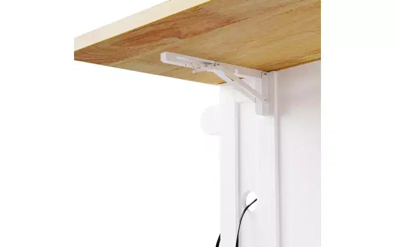 JVNOXK Îlot de cuisine roulant à 5 roues de 134,62 cm avec plateau pliant, prise de courant, étagère de rangement avec porte et étagère latérale, convient aux cuisines, blanc