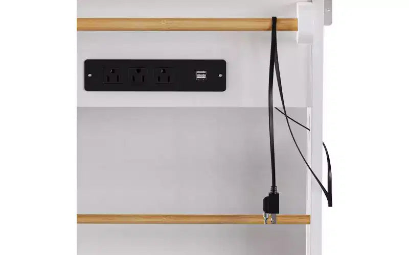 JVNOXK Îlot de cuisine roulant à 5 roues de 134,62 cm avec plateau pliant, prise de courant, étagère de rangement avec porte et étagère latérale, convient aux cuisines, blanc