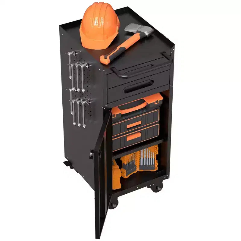 VIYET 34 Chariot de rangement fin à roulettes - Rangement compact à 2 tiroirs avec porte verrouillable, noir