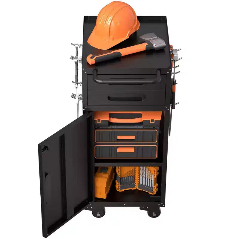 VIYET 34 Chariot de rangement fin à roulettes - Rangement compact à 2 tiroirs avec porte verrouillable, noir